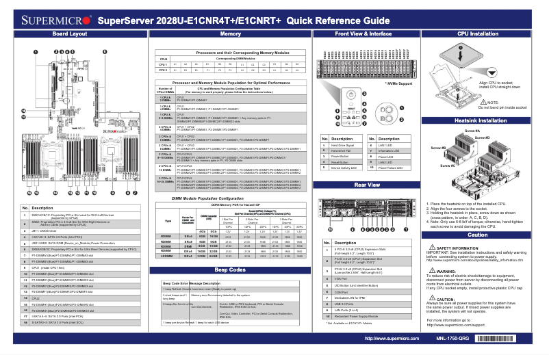 Page 1 de la notice Guide de démarrage rapide Supermicro SuperServer 2028U-E1CNRT+