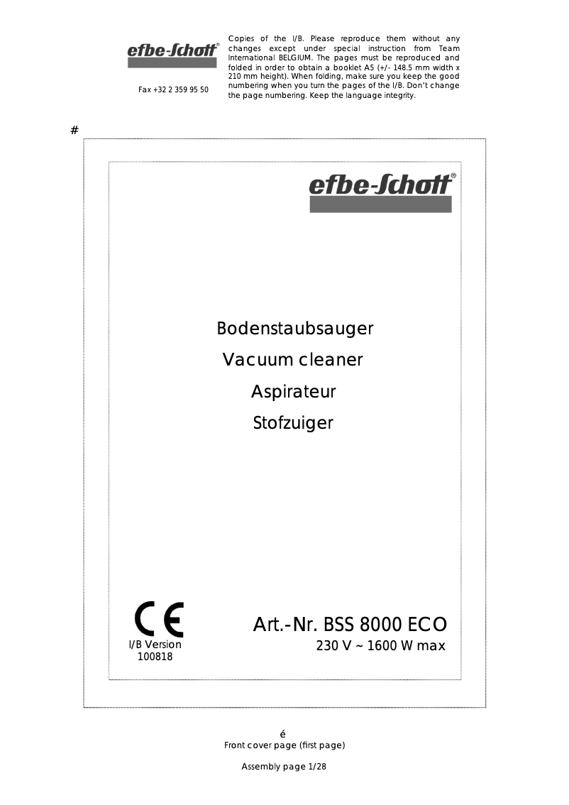 Page 1 de la notice Manuel utilisateur Efbe-Schott BSS 8000 ECO