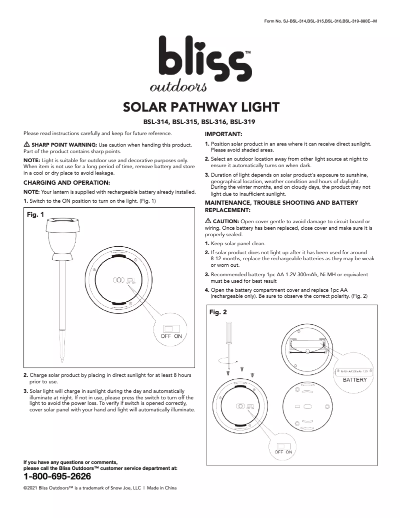 Page n°1 - Manuel utilisateur Bliss Outdoors BSL-319