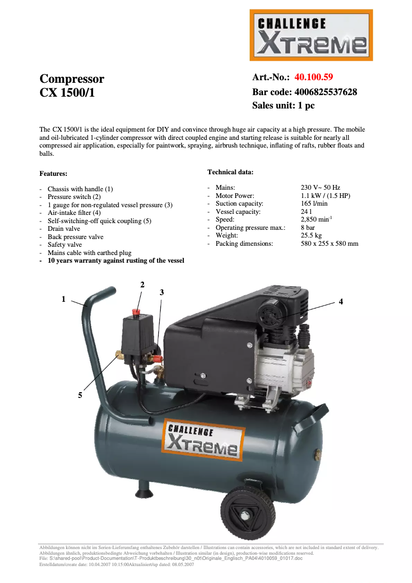 Page 1 de la notice Manuel utilisateur Challenge Xtreme CX 1500/1