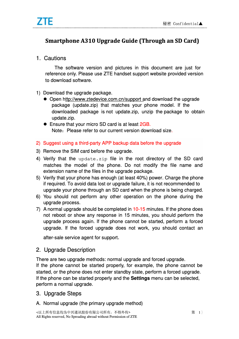 Page 1 de la notice Manuel utilisateur ZTE Blade A310