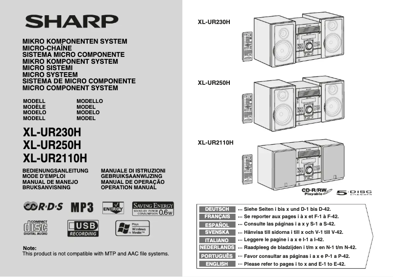 Page 1 de la notice Manuel utilisateur Sharp XL-UR2110H
