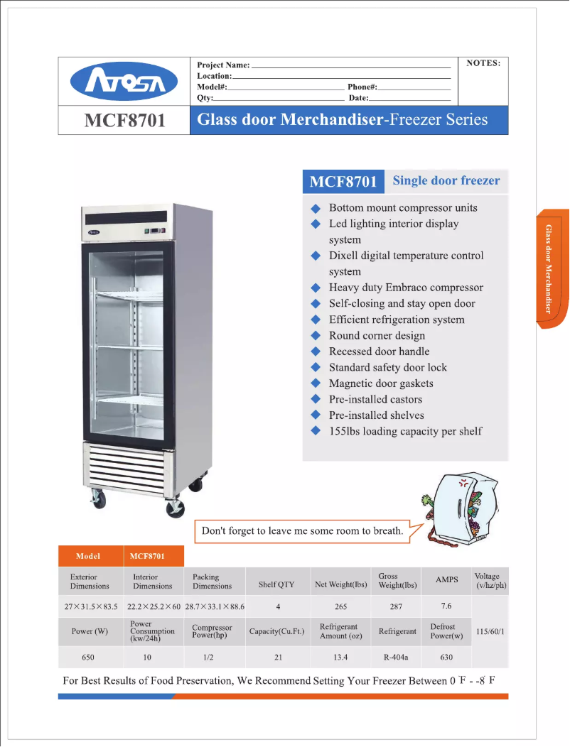 Page n°1 - Manuel d'utilisation et d'entretien Atosa Commercial MCF8701