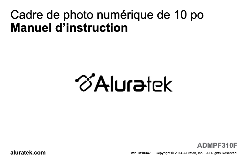 Page 1 de la notice Manuel utilisateur Aluratek ADMPF310F