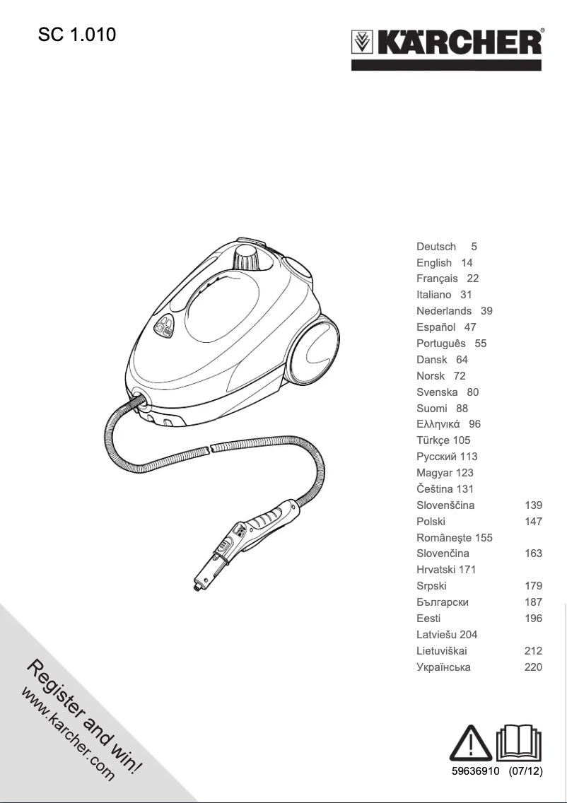 Page 1 de la notice Manuel utilisateur Kärcher SC 1.010