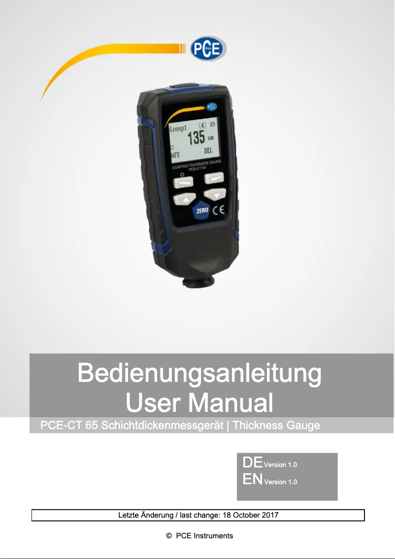 Page 1 de la notice Manuel utilisateur PCE Instruments PCE-CT 65