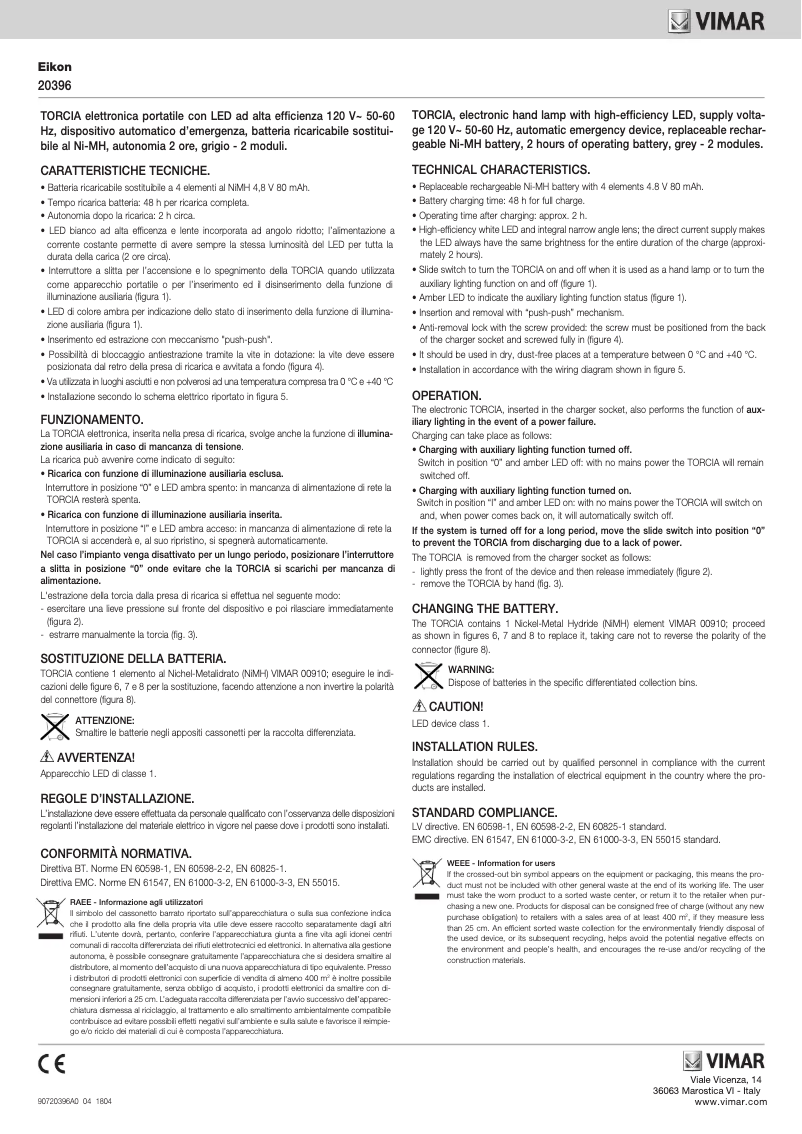 Page 1 de la notice Manuel utilisateur Vimar 20396.B