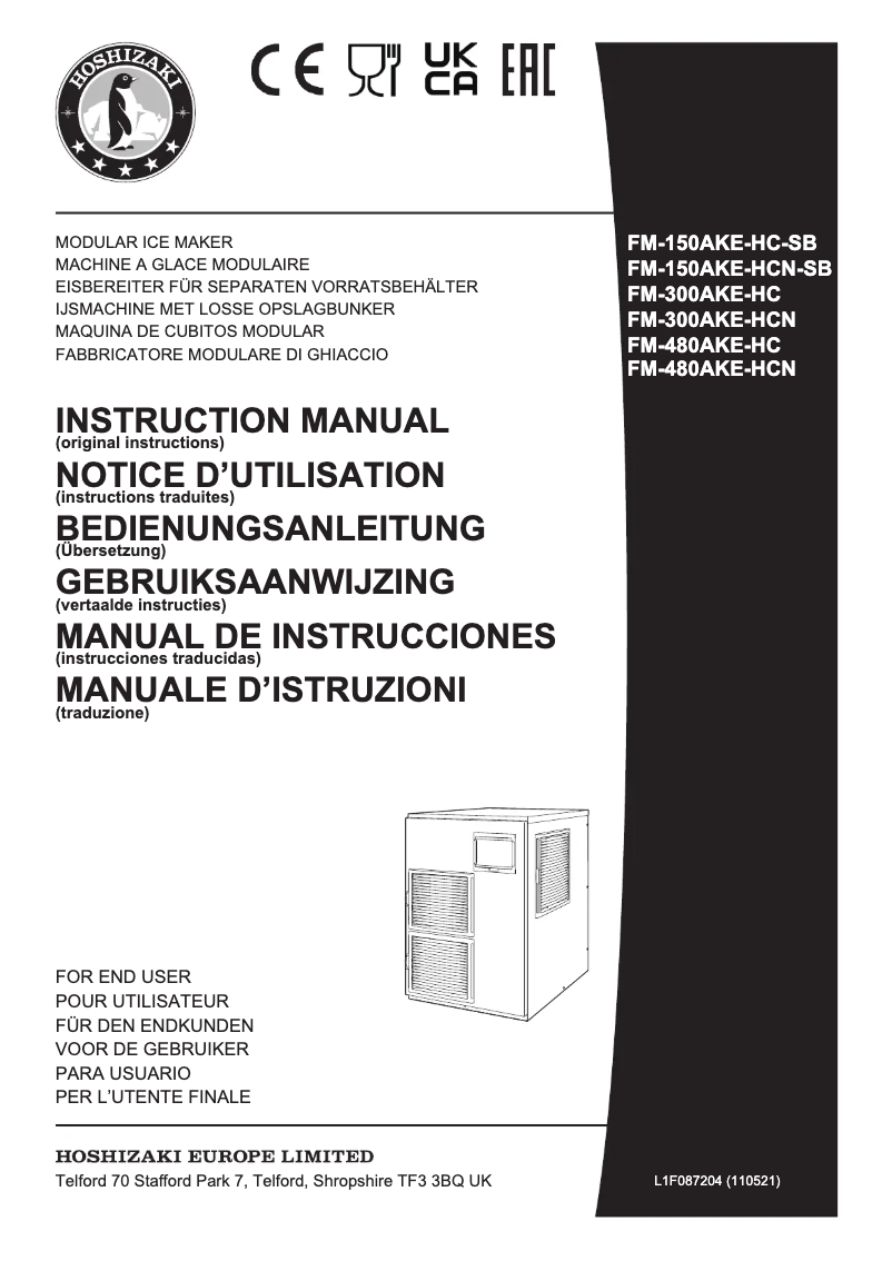 Page 1 de la notice Manuel utilisateur Hoshizaki FM-480AKE-HC-SB
