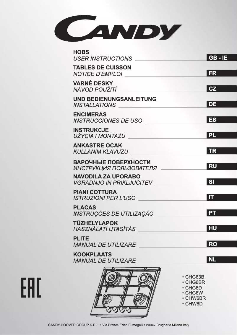 Page 1 de la notice Manuel utilisateur Candy CHG6D4WGTGH