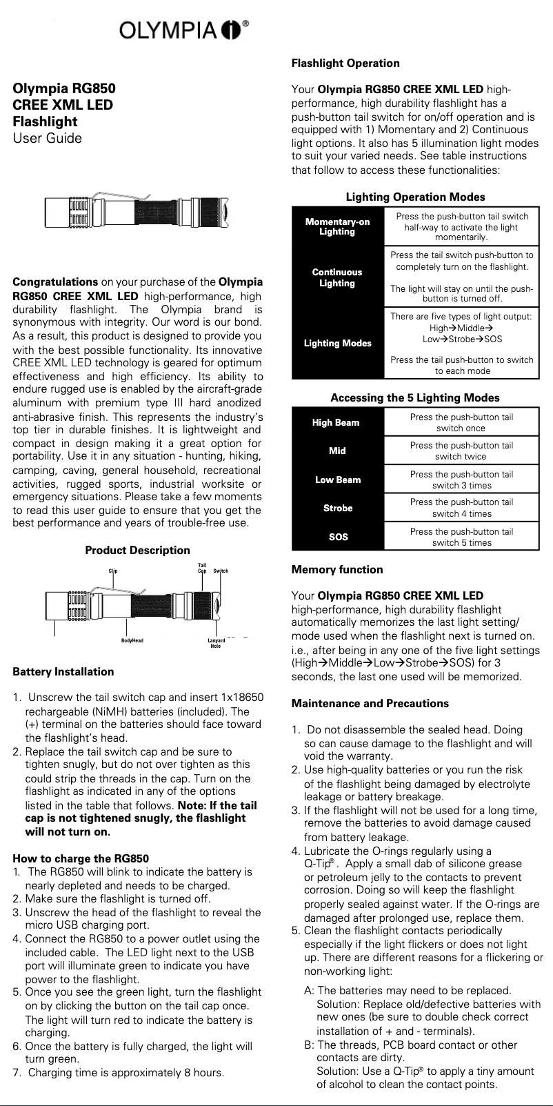 Page 1 de la notice Manuel utilisateur Olympia RG850