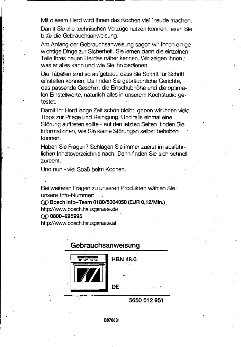 Page 1 de la notice Manuel utilisateur Bosch HBN4800