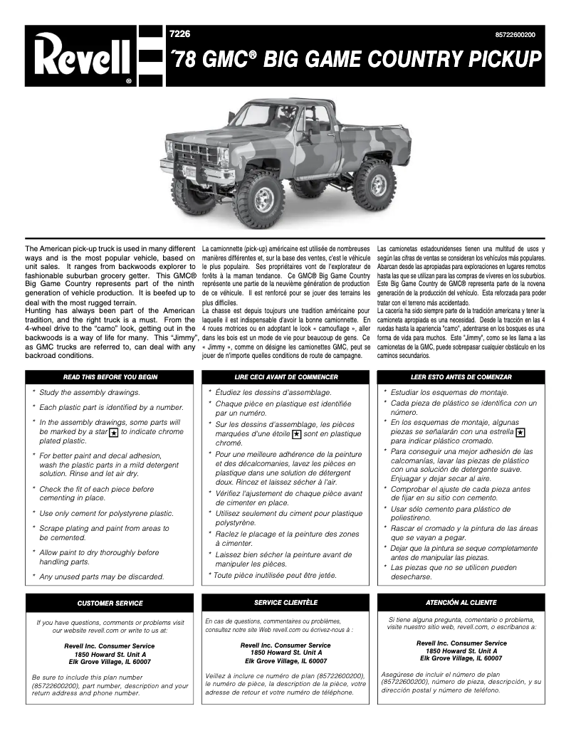 Page 1 de la notice Manuel utilisateur Revell '78 GMC Big Game Country Pickup