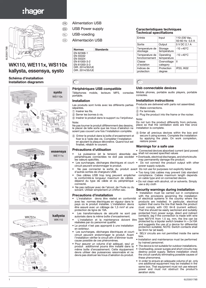 Page 1 de la notice Manuel utilisateur Hager WE111