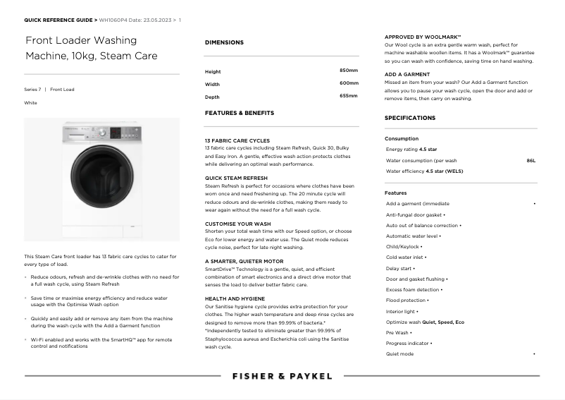 Image de la première page du manuel de l'appareil WH1060P4