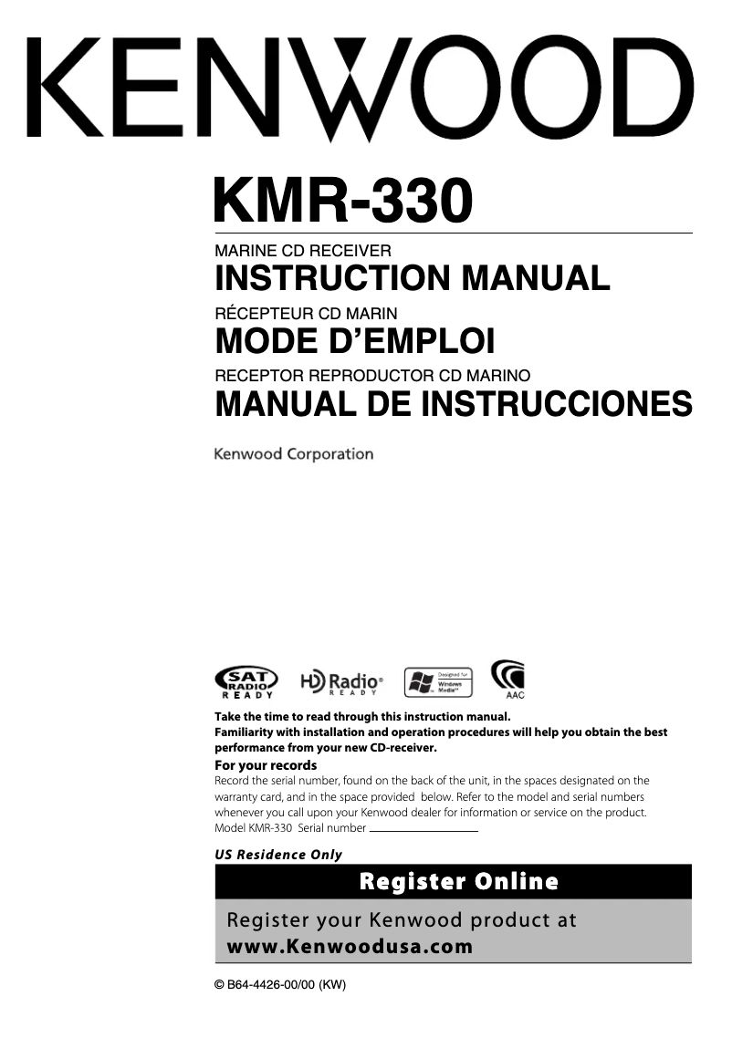 Page 1 de la notice Manuel utilisateur Kenwood KMR-330