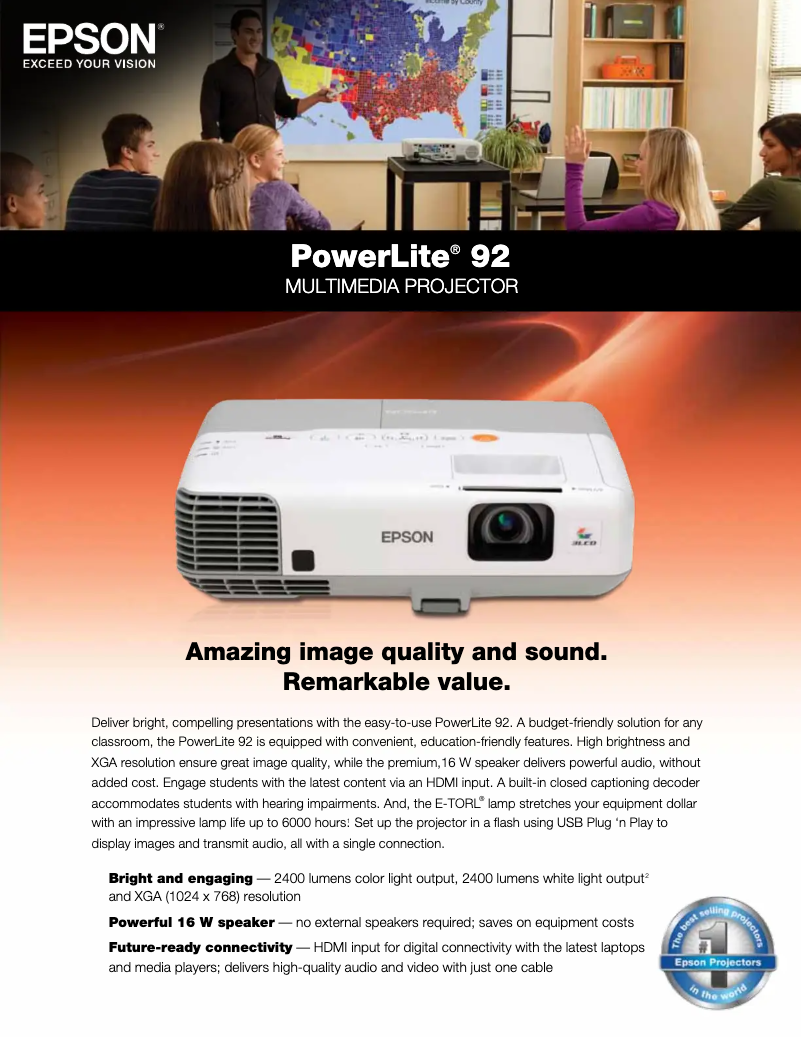 Page 1 de la notice Brochure Epson PowerLite 92