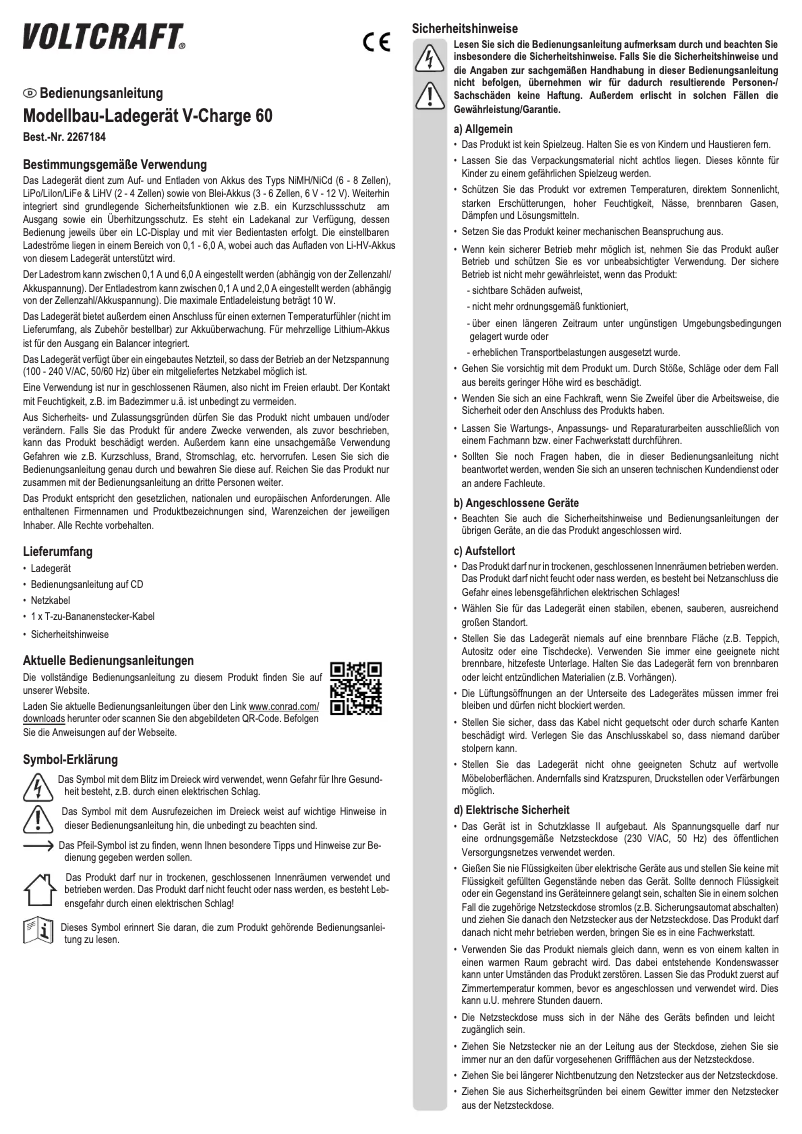 Image de la première page du manuel de l'appareil V-Charge 60