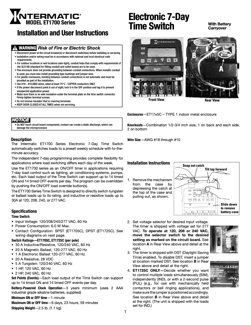 Page 1 de la notice Manuel utilisateur Intermatic ET1705C