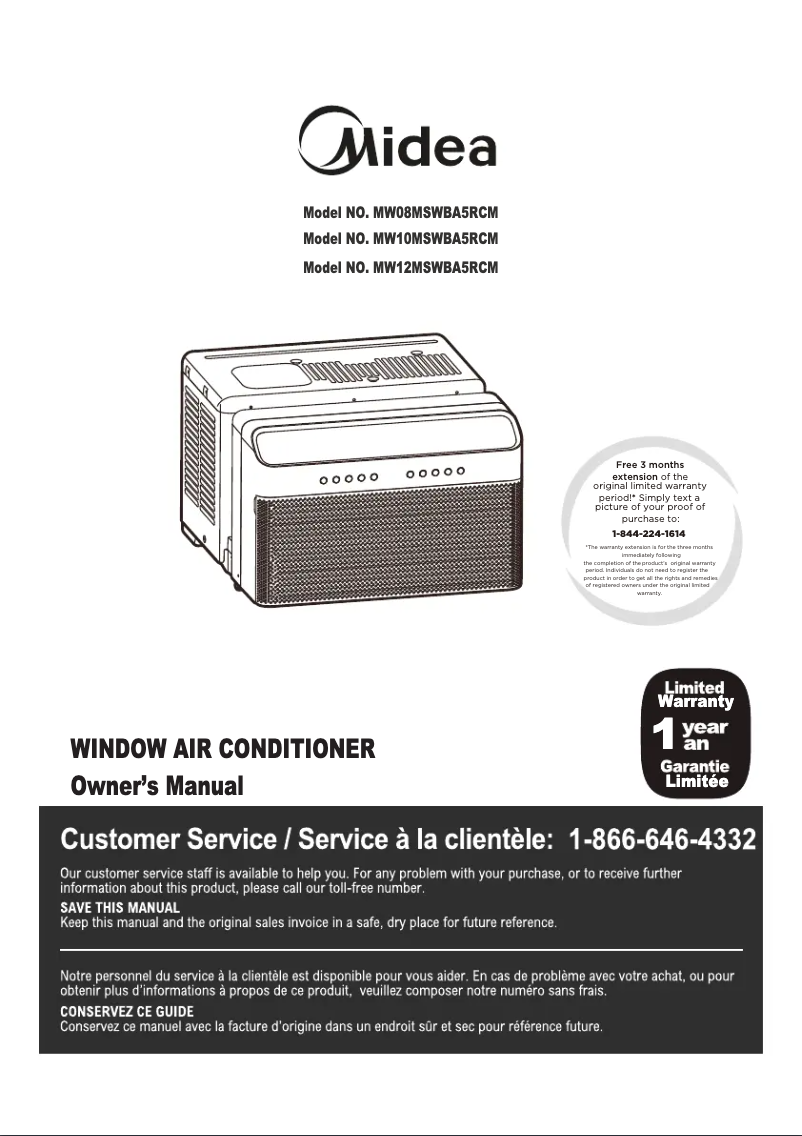 Page 1 de la notice Manuel utilisateur Midea MW12MSWBA5RCM