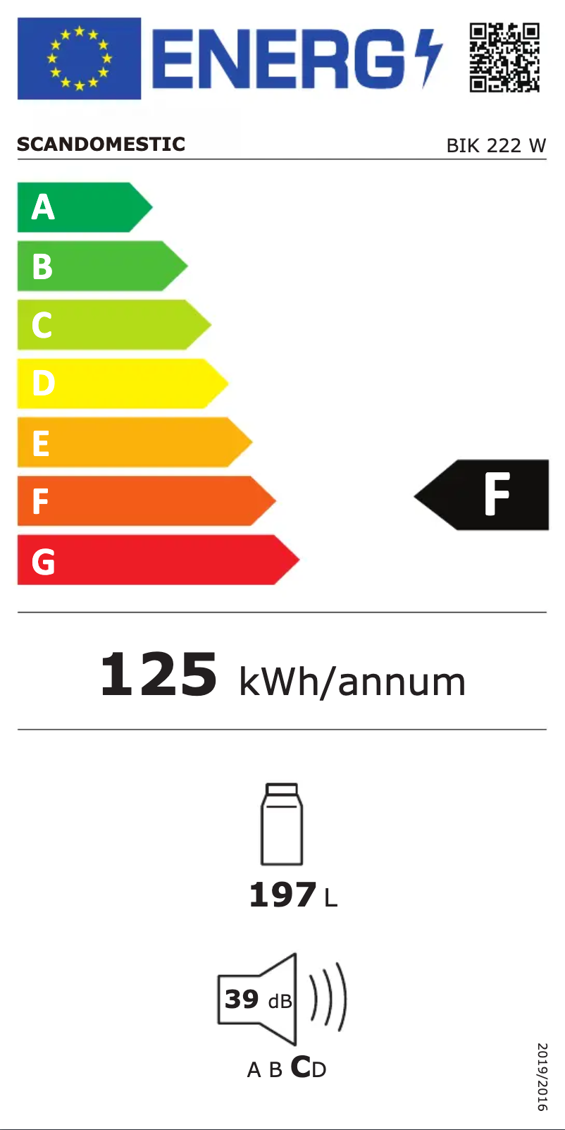 Page n°1 - Label énergétique Scandomestic BIK 222 W