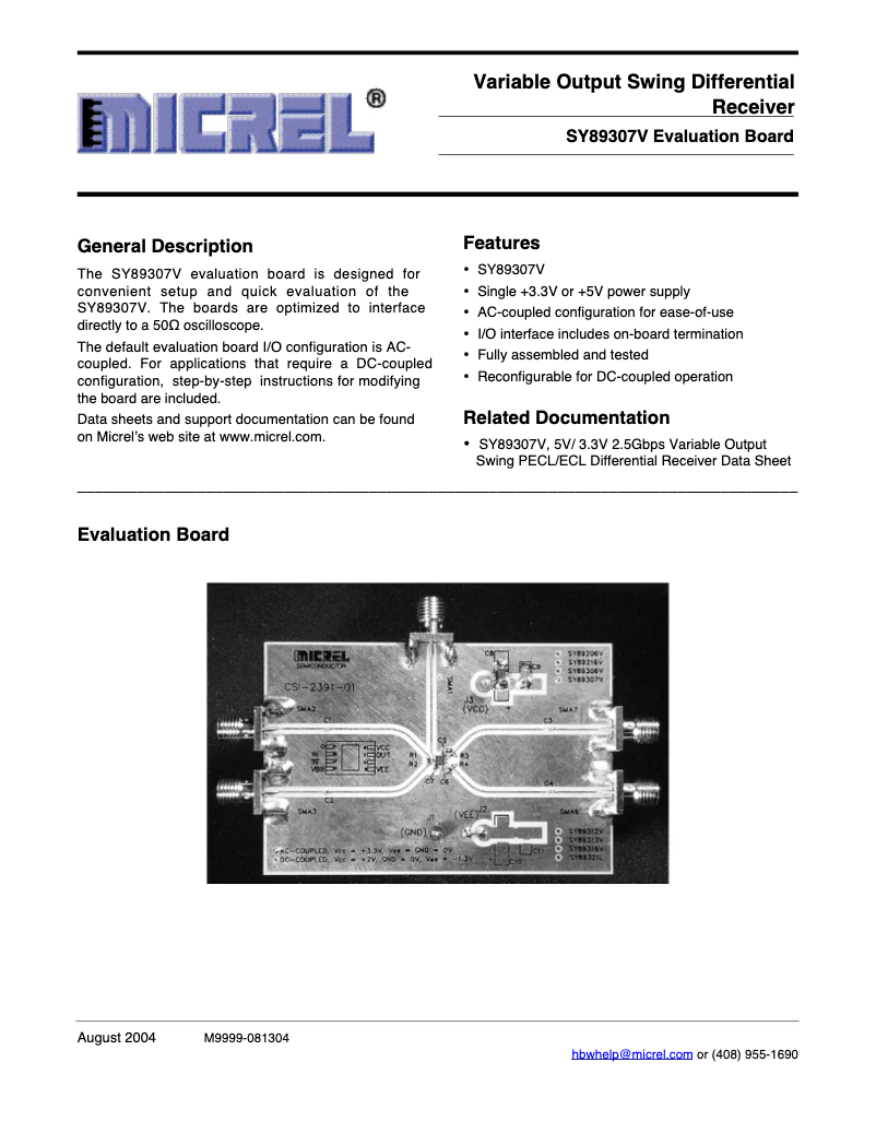 Page 1 de la notice Manuel utilisateur Microchip SY89307V