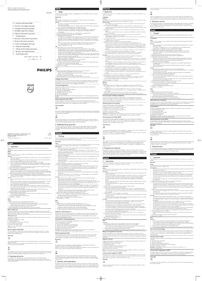 Image de la première page du manuel de l'appareil Frullatore HR2084