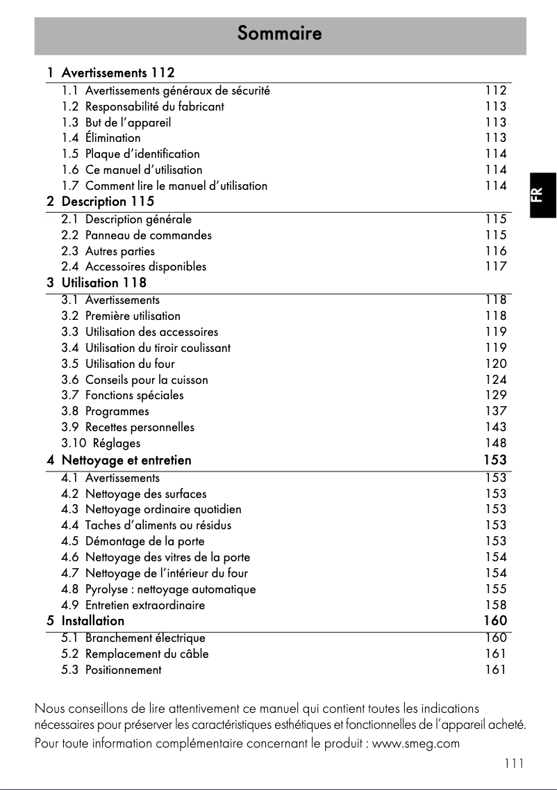 Page 1 de la notice Manuel utilisateur Smeg SFP9395X