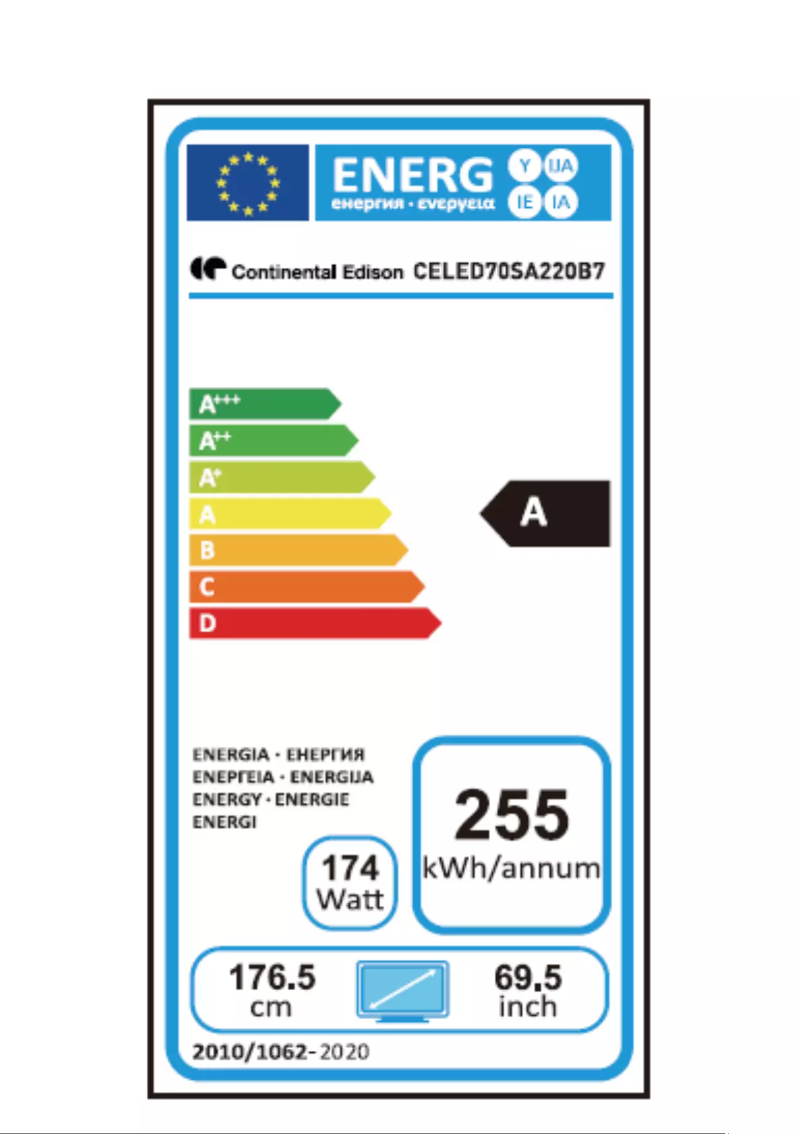 Page 1 de la notice Manuel utilisateur Continental Edison CELED70SA220B77