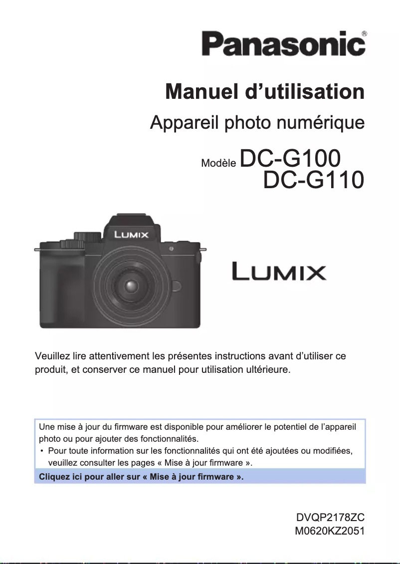 Page 1 de la notice Manuel utilisateur Panasonic Lumix DC-G100