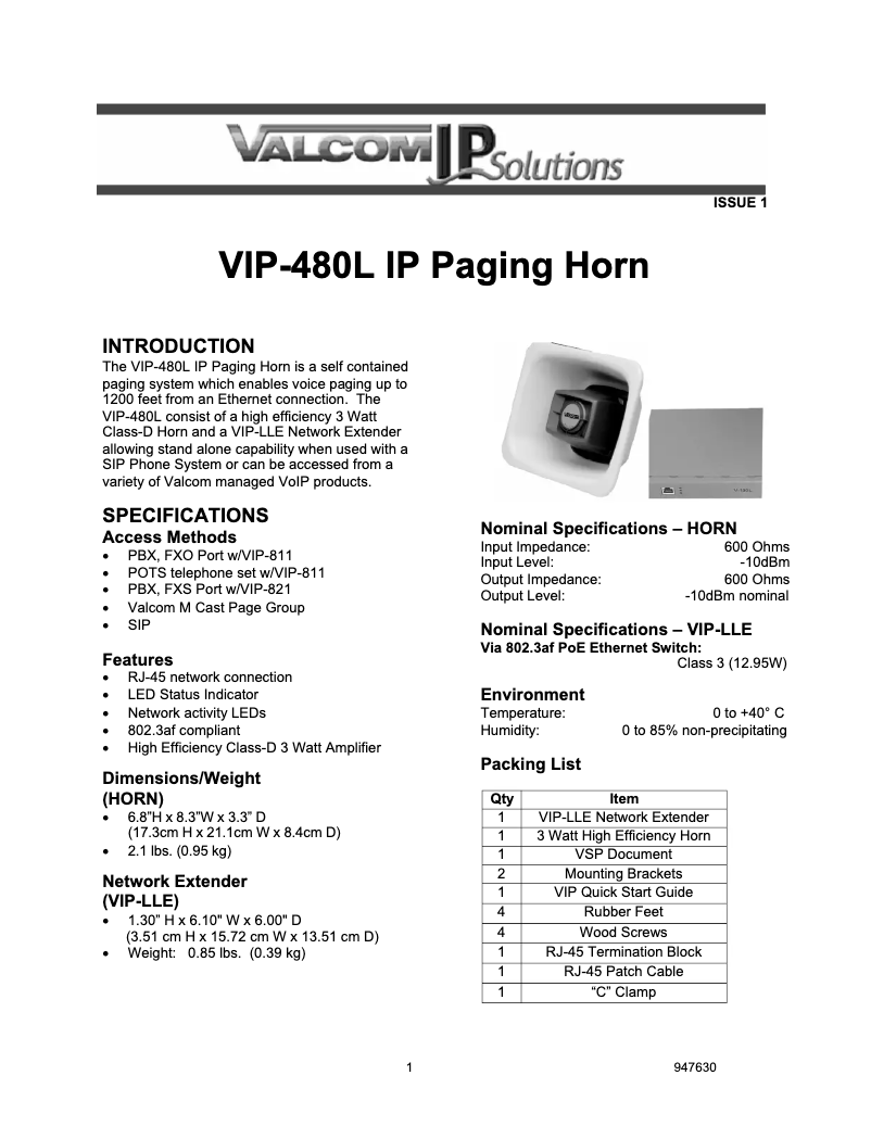 Image de la première page du manuel de l'appareil VIP-480L