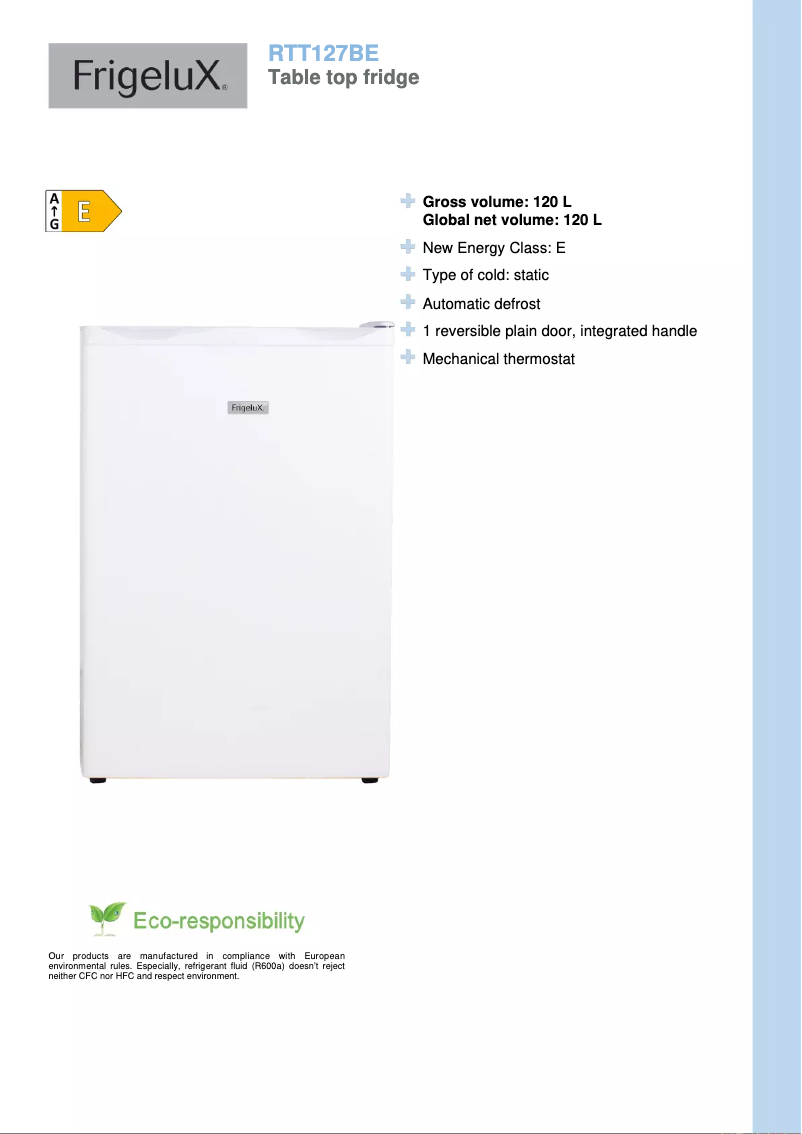 Page n°1 - Fiche technique FrigeluX RTT127BE