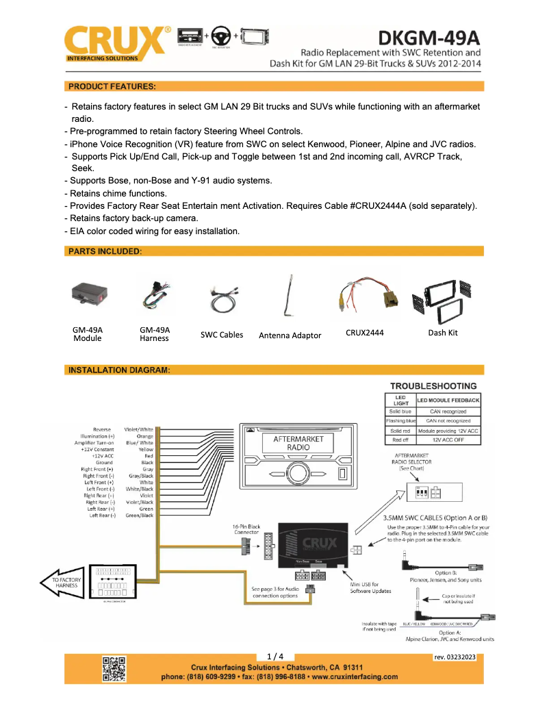 Page 1 de la notice Manuel utilisateur CRUX DKGM-49A