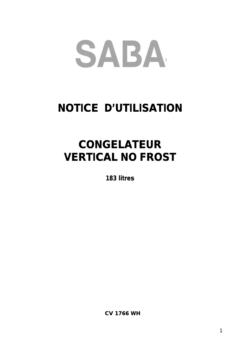 Page n°1 - Manuel utilisateur Saba CV1766WH