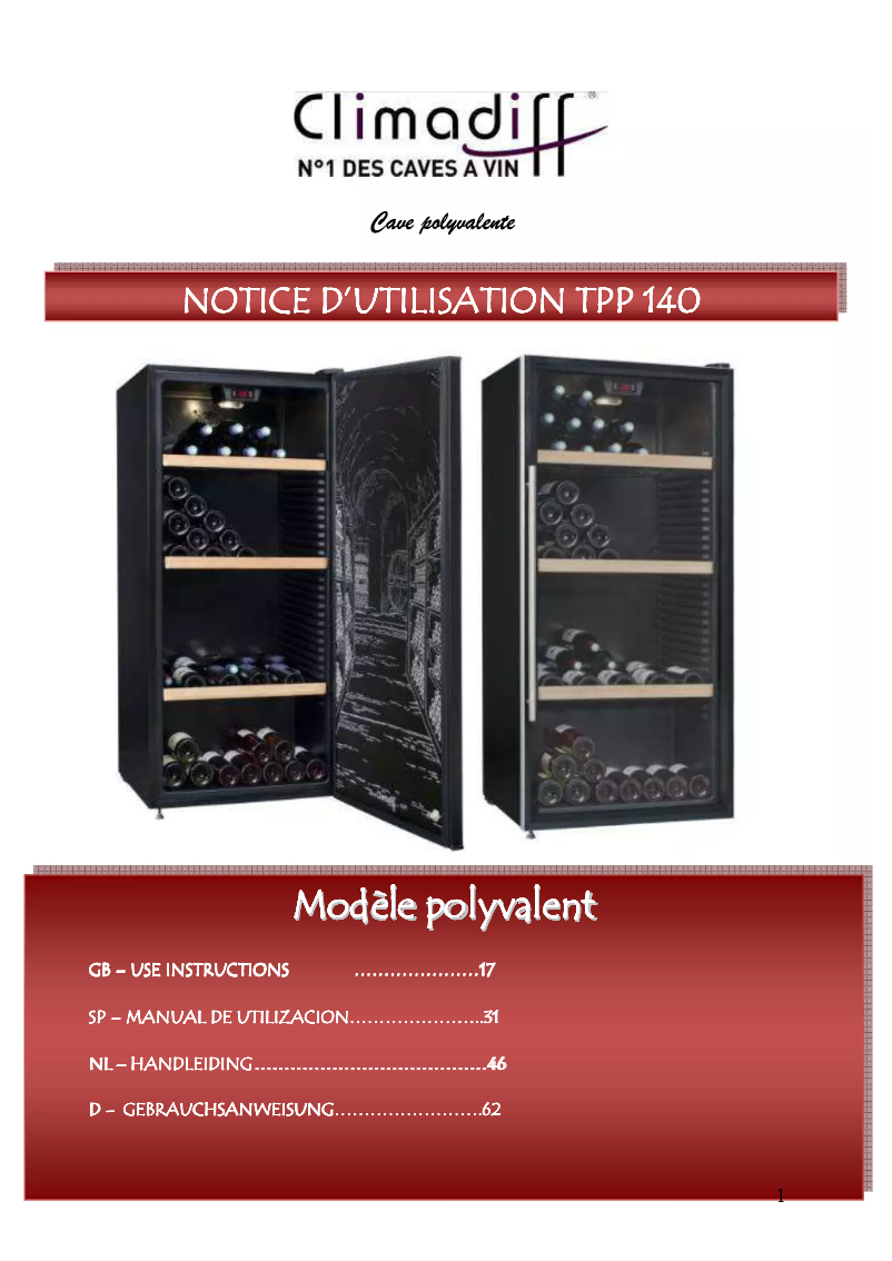 Page n°1 - Manuel utilisateur Climadiff TPP140