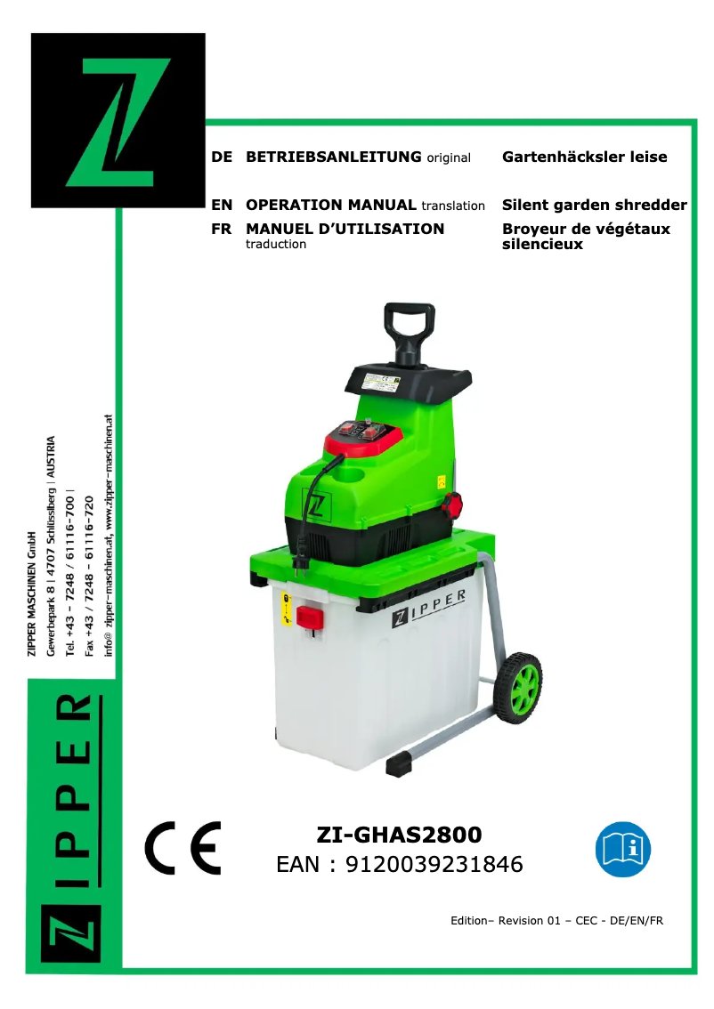 Page 1 de la notice Manuel utilisateur Zipper ZI-GHAS2800