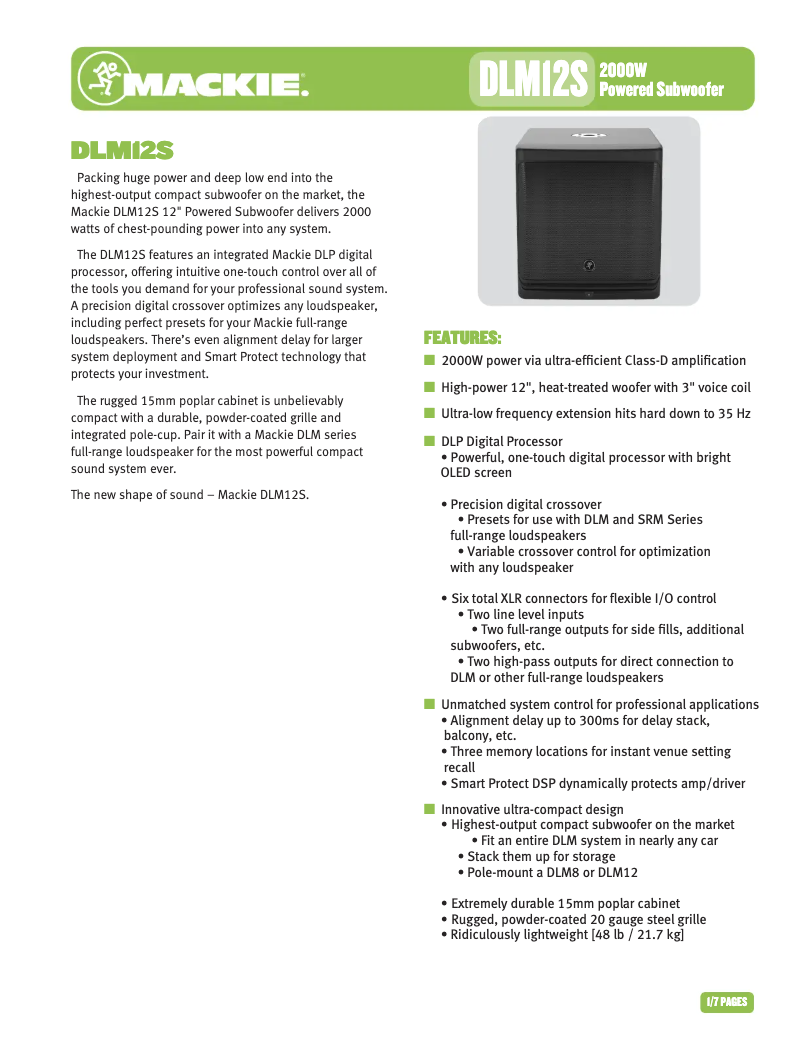 Page n°1 - Fiche technique Mackie DLM12S