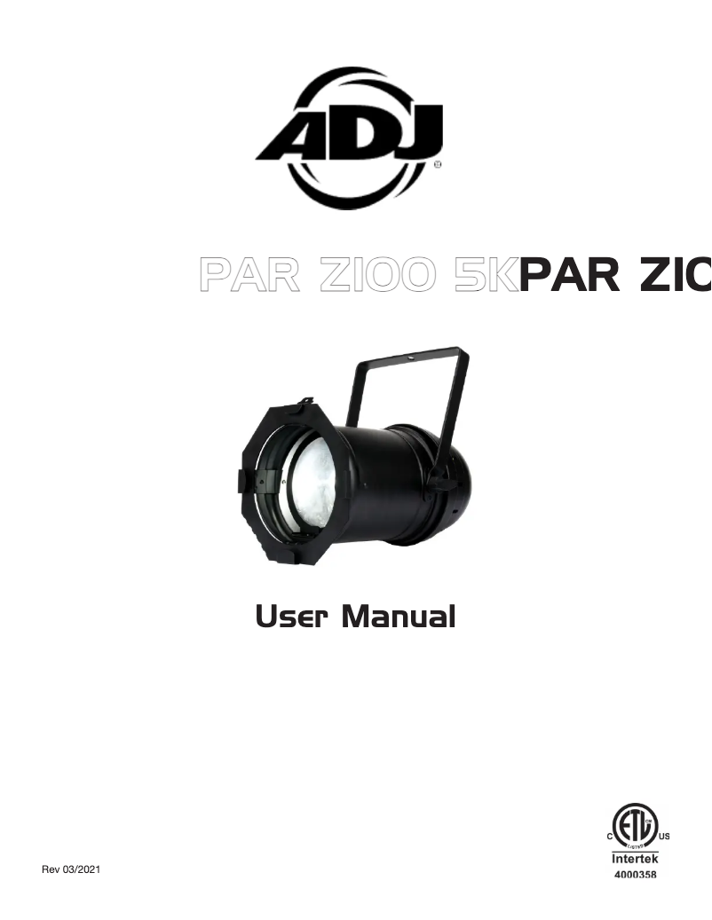 Page n°1 - Manuel utilisateur American DJ PAR Z100 5K