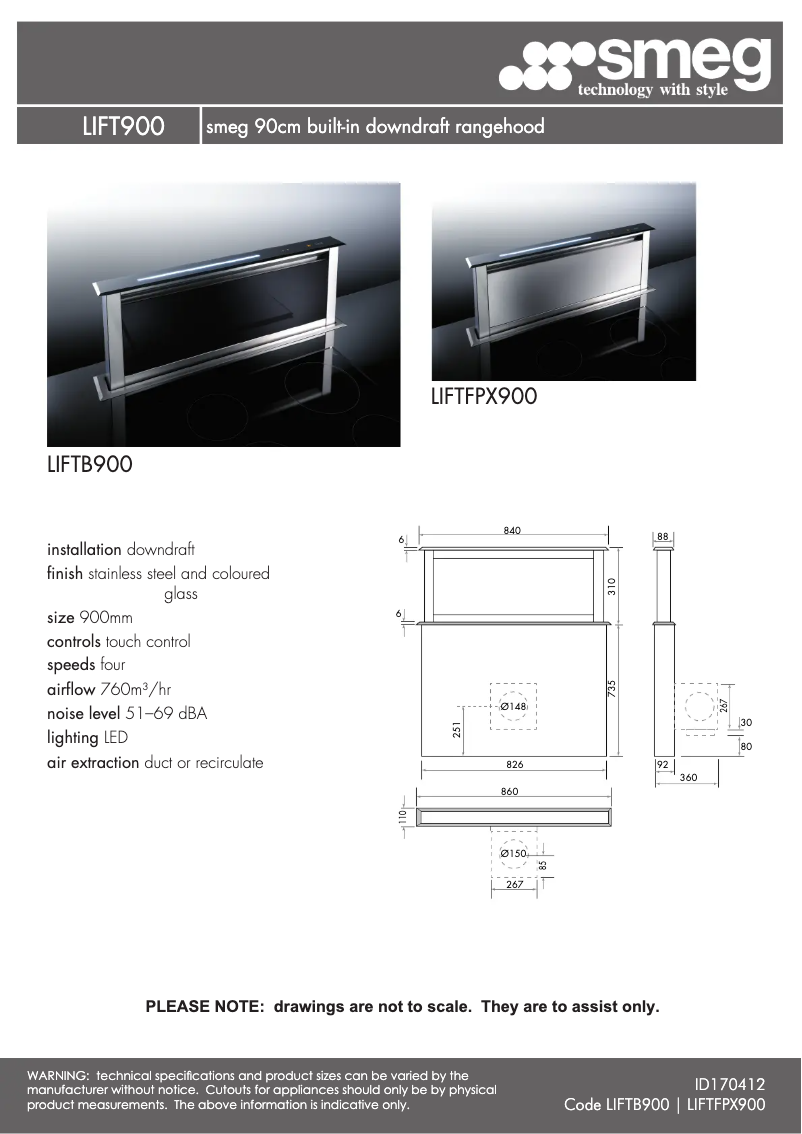 Page n°1 - Fiche technique Smeg LIFTFPX900