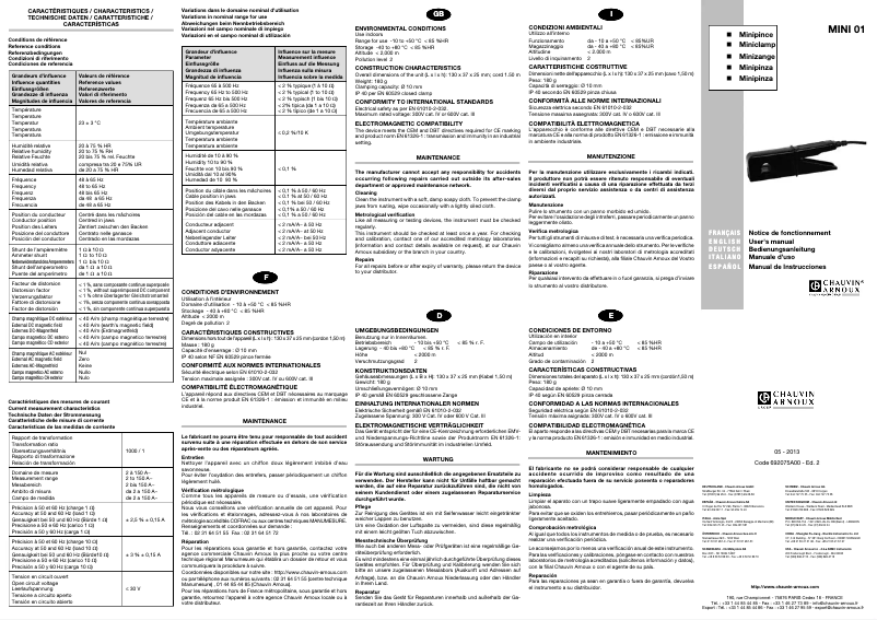 Page 1 de la notice Manuel utilisateur Chauvin Arnoux MINI 01
