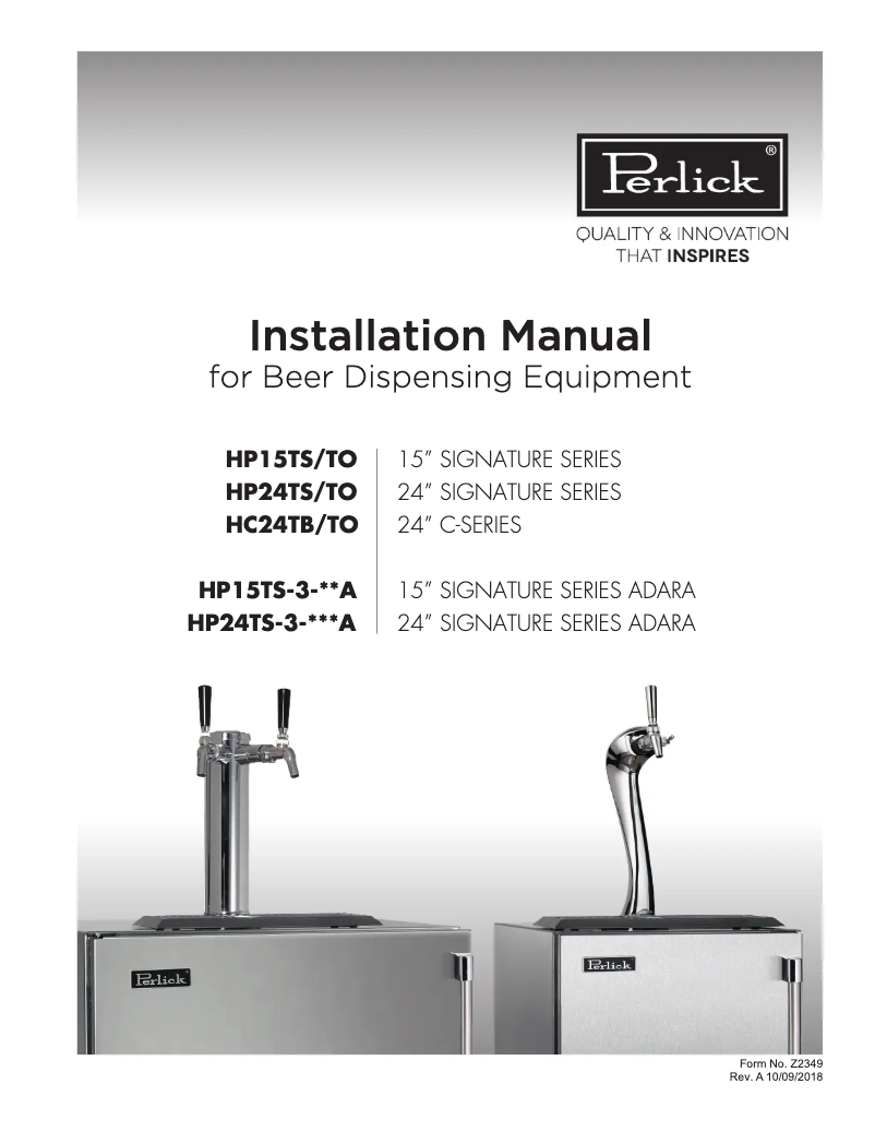 Page 1 de la notice Guide d'installation Perlick HP24TS-4-2L-2A