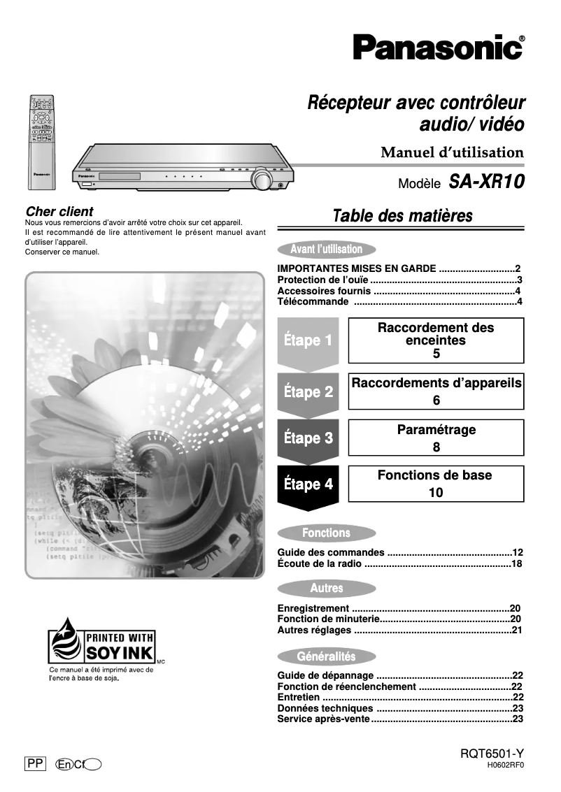 Image de la première page du manuel de l'appareil SA-XR10
