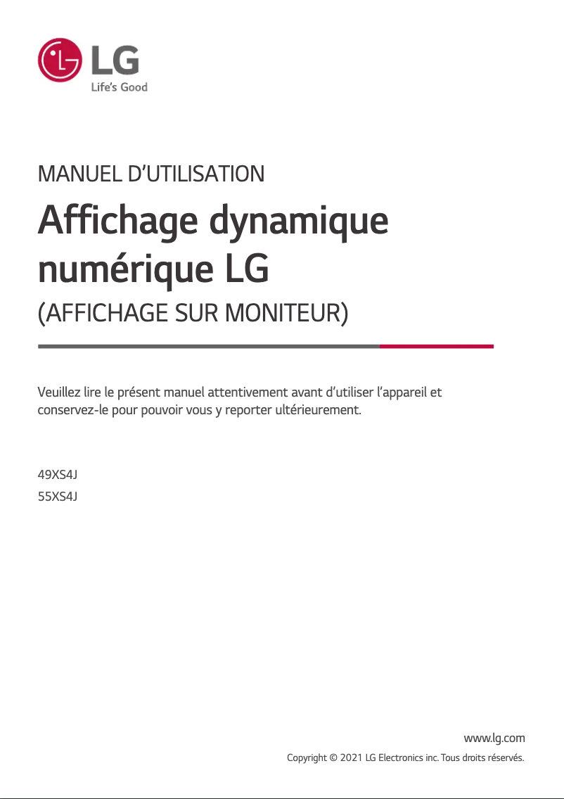 Image de la première page du manuel de l'appareil 55XS4J