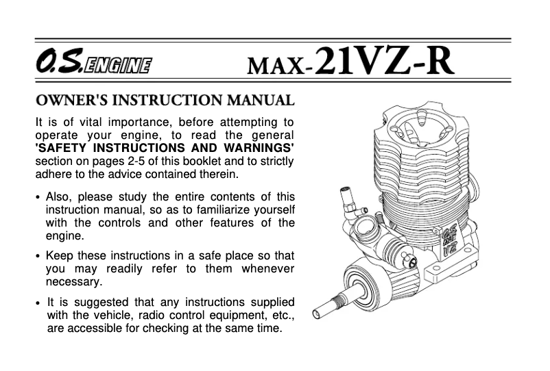 Page 1 de la notice Manuel utilisateur O.S. Engine 21VZ R