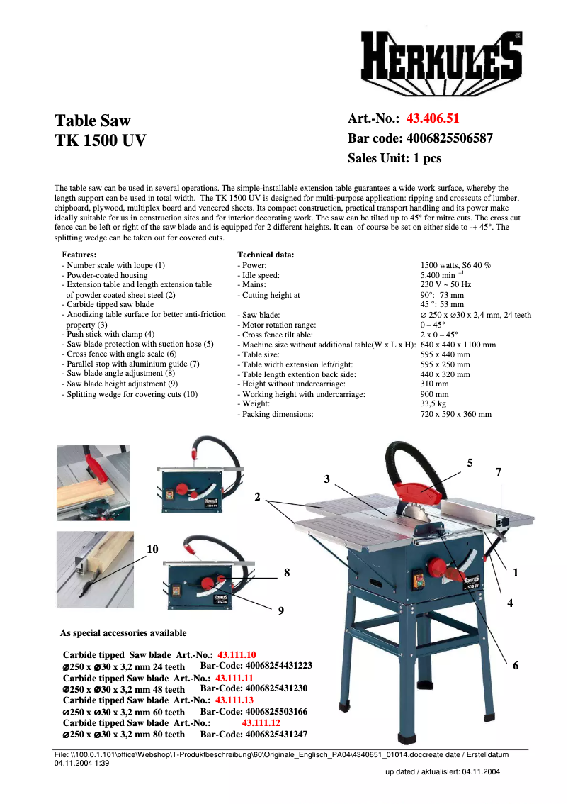Image de la première page du manuel de l'appareil TK 1500 UV