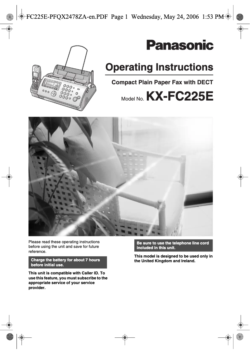 Image de la première page du manuel de l'appareil KX-FC225E