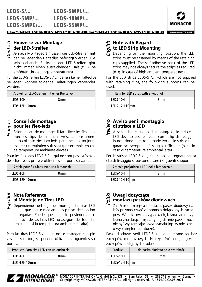 Page 1 of the manual User Manual Monacor LEDS-5MP/RGB
