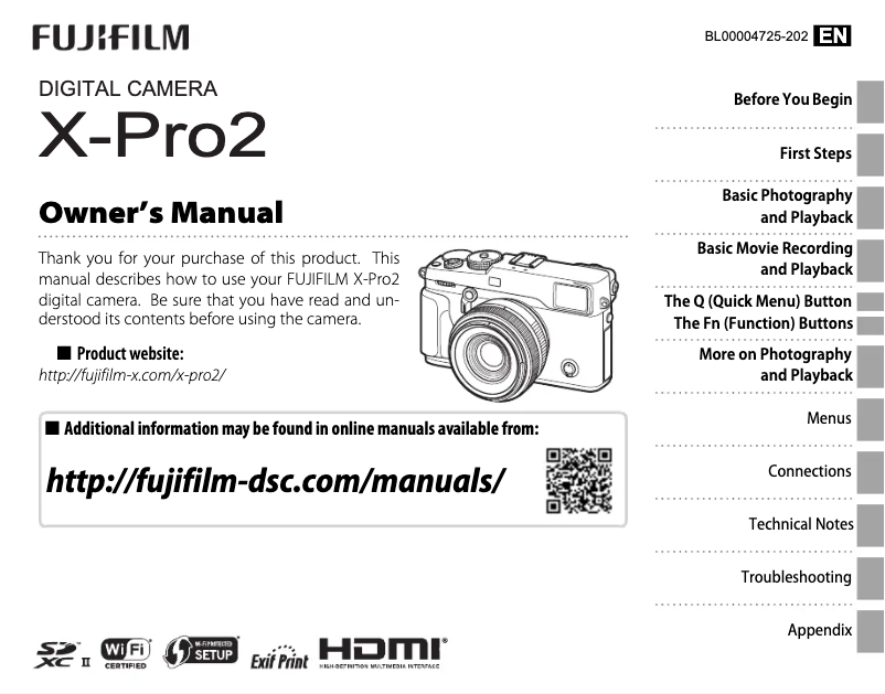 Page 1 de la notice Manuel utilisateur Fujifilm FinePix X-Pro2