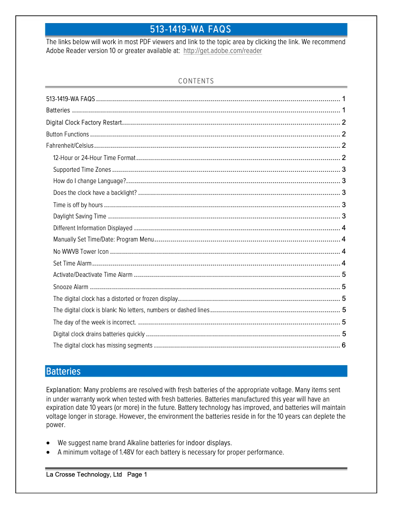 Page n°1 - FAQ La Crosse Technology 513-1419-WAV4