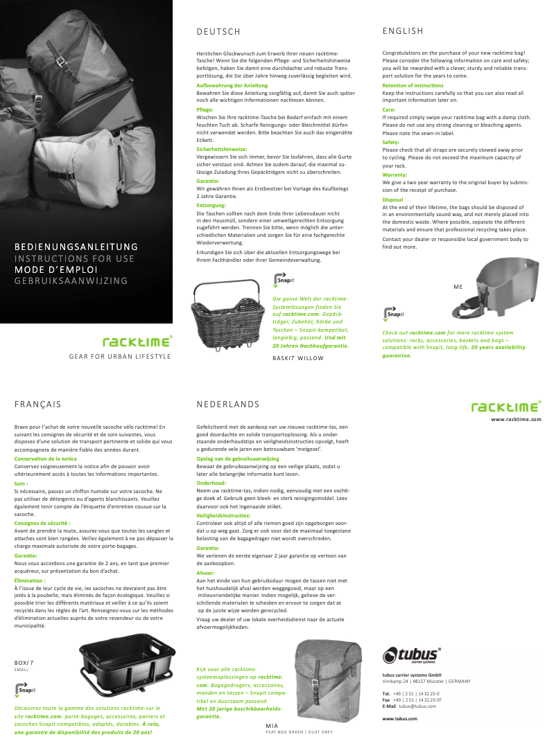 Page n°1 - Manuel utilisateur Racktime 13080