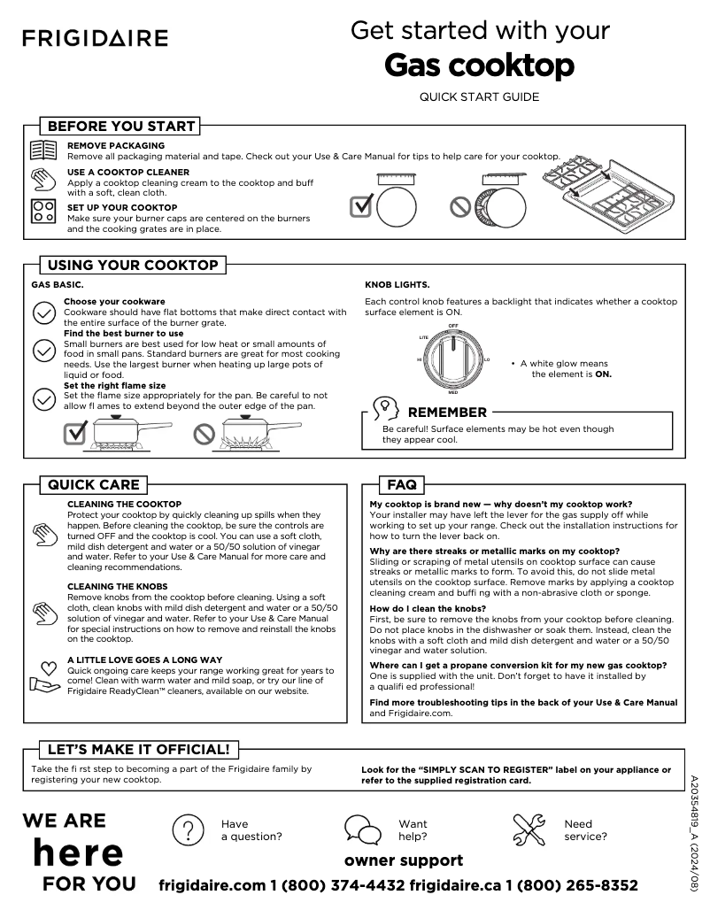 Page n°1 - Guide de démarrage rapide Frigidaire PCCG3080AS